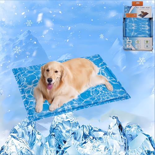 Kühlmatte Hund,Kühlmatte Katze 90 * 60cm,Kühlmatte Bett Kalter Hund,Hundekühlmatte Selbstkühlend Kühlmatte Hund Groß Pet Cooling Mat Kühlkissen Faltbar Kühl Hundedecke Kaltgelpad. von HenfuME