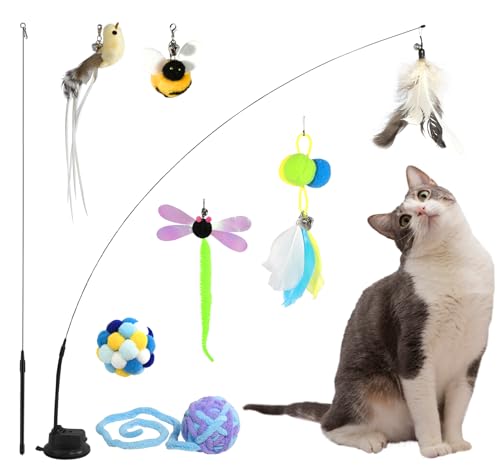 Hengsong Katzenspielzeug Interaktives 20,mit Katzenangel,Katzenspielzeug Vogel,Federspielzeug für Katzen,Katzenball,für Katzen Intelligenzspielzeug&Selbstbeschäftigung,Bunt von Hengsong