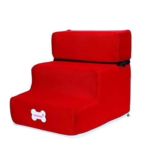 Abnehmbare Haustier-Treppe, Hundetreppe, hochdichter Schaumstoff, Katzenstreppe, Netzabdeckung, Haustierleiter für Hunde, Kletterplattform, 30 x 35 x 30 cm (L), Rot von Hengz