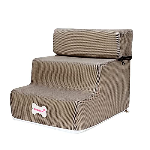 Abnehmbare Haustier-Treppe, Hundetreppe, hochdichter Schaumstoff, Katzenstreppe, Netzabdeckung, Haustierleiter für Hunde, Kletterplattform, 30 x 35 x 30 cm (L) Khaki von Hengz