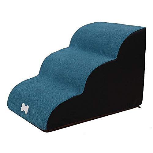 Haustiertreppe Hundetreppe 40 x 60 x 40 cm Hundeleiter 3 Stufen Sofa Bett Rampe Leiter für Hunde Katzen mit waschbarem Bezug, hochdichter Schaumstoff, blau von Hengz