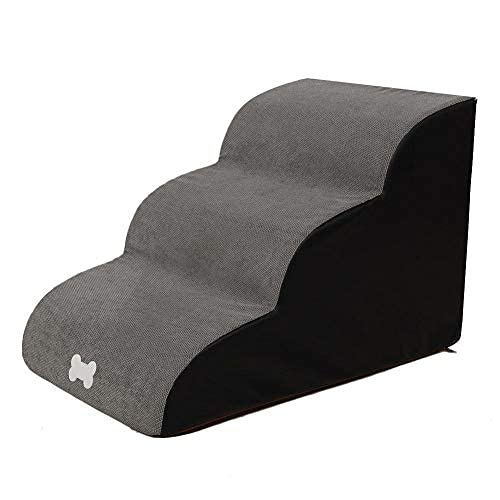 Haustiertreppe Hundetreppe 40 x 60 x 40 cm Hundeleiter 3 Stufen Sofa Bett Rampe Leiter für Hunde Katzen mit waschbarem Bezug, hochdichter Schwamm, grau von Hengz