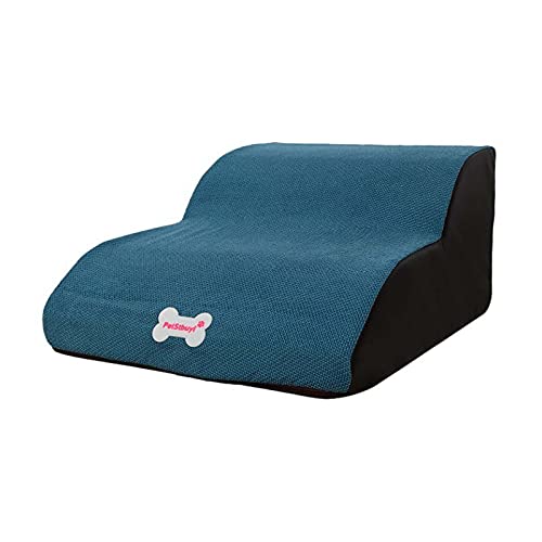 Haustiertreppe für Hunde, 40 x 60 x 25 cm, 2 Stufen, waschbar, hält bis zu 55 kg, Rampe, Sofa-Leiter für Haustierbett, Bezug mit Schwamm, abgeschrägte Hundetreppe, Blau von Hengz