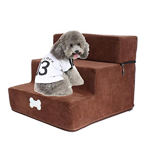 Hengz Abnehmbare Haustiertreppe für Hunde und Katzen, 3 Stufen, waschbar, Hundetreppe für kleine Hunde, tragbare Leiter, Teppichtreppe, Haustier-Sofa-Bett für Hunde, 30 x 35 x 30 cm, Dunkelbraun von Hengz