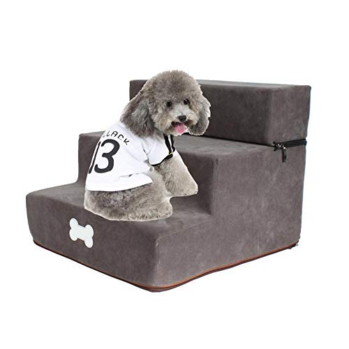 Hengz Abnehmbare Haustiertreppe für Hunde und Katzen, 3 Stufen, waschbar, Hundetreppe für kleine Hunde, tragbare Leiter, Teppichtreppe, Haustier-Sofa-Bett für Hunde, 30 x 35 x 30 cm, Dunkelgrau von Hengz