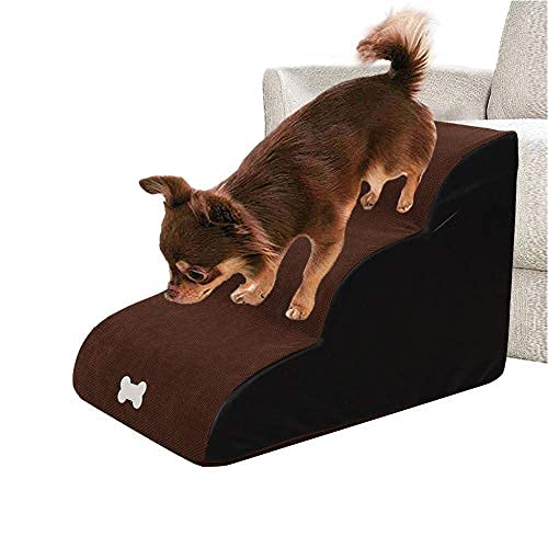 Hengz Abnehmbare Haustiertreppe mit 3 Stufen, Hundesofa, 40 x 60 x 40 cm, Haustiertreppe für kleine Hunde, waschbare Leiter, Treppe, Betttreppe für Hunde, tragbar, Braun von Hengz