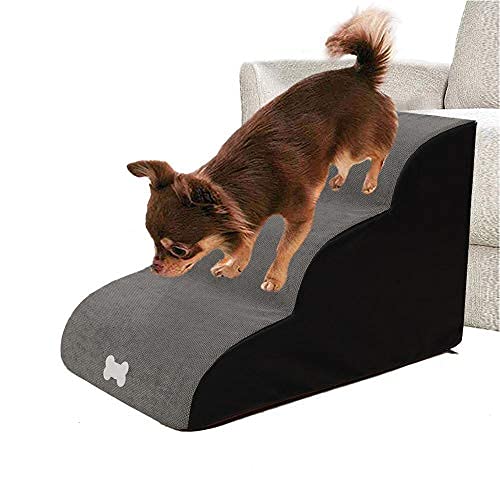 Hengz Abnehmbare Haustiertreppe mit 3 Stufen, Hundesofa, 40 x 60 x 40 cm, Haustiertreppe für kleine Hunde, waschbare Leiter, Treppe, Betttreppe für Hunde, tragbar, Grau von Hengz