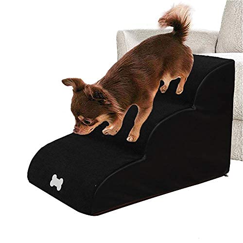 Hengz Abnehmbare Haustiertreppe mit 3 Stufen, Hundesofa, 40 x 60 x 40 cm, Haustiertreppe für kleine Hunde, waschbare Leiter, Treppe, Betttreppe für Hunde, tragbar, Schwarz von Hengz