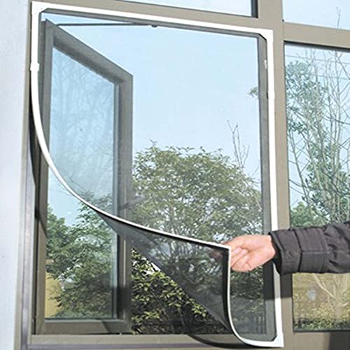 Hengz Fliegengitter für Katzenfenster mit Magnetverschluss, Insektenschutzfenster, selbstklebend, Moskito-Vorhang für Fenster, einfach zu installieren, weißer Rahmen, graues Netz, 100 x 120 cm von Hengz