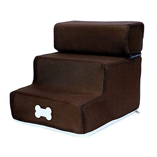 Hengz Haustier-Treppe für Hunde, Leiterstufen, abnehmbar, 3-stöckig, waschbar, Haustiertreppe für Katzen, Hunde, 30 x 35 x 30 cm, widerstandsfähig, Kaffeebraun von Hengz