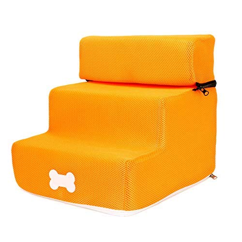 Hengz Haustier-Treppe für Hunde, Leiterstufen, abnehmbar, 3-stöckig, waschbar, Haustiertreppe für Katzen, Hunde, 30 x 35 x 30 cm, widerstandsfähig, Orange von Hengz