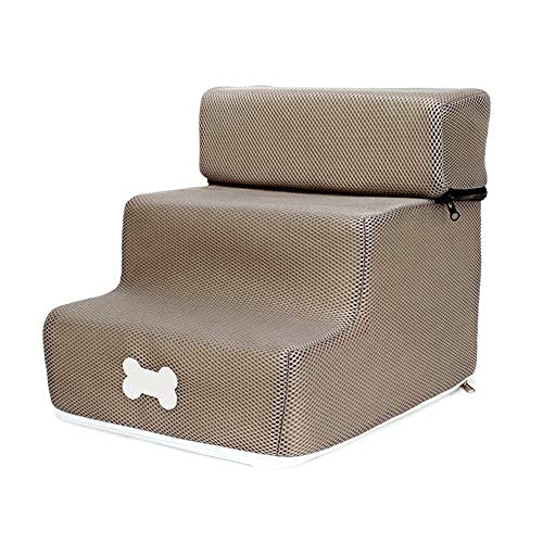 Hengz Haustier-Treppe für Hunde, Leiterstufen, abnehmbar, 3-stöckig, waschbar, Haustiertreppe für Katzen, Hunde, 30 x 35 x 30 cm, widerstandsfähige Haustiertreppe Khaki von Hengz