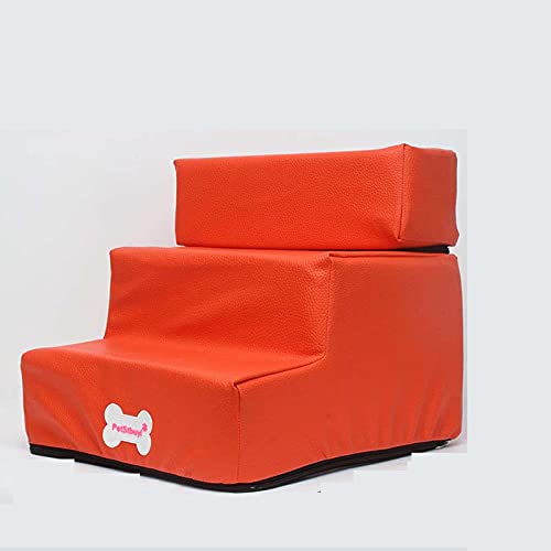 Hengz Haustiertreppe aus PU-Leder, 30 x 35 x 30 cm, Hundetreppe, Reißverschluss, leicht und wasserdicht, Hundetreppe, für Bett, Klettern, Leiter, weiches Sofa mit Schwamm, Orange von Hengz