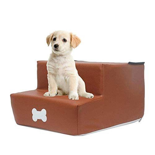 Hengz Haustiertreppe für Hunde und Katzen, 2 Stufen, Hundetreppe, 30 x 35 x 20 cm, Hundetreppe, wasserdicht und rutschfeste Unterseite, Hundebett, Sofa, Leiter, strapazierfähiges PU-Leder, Kaffeebraun von Hengz