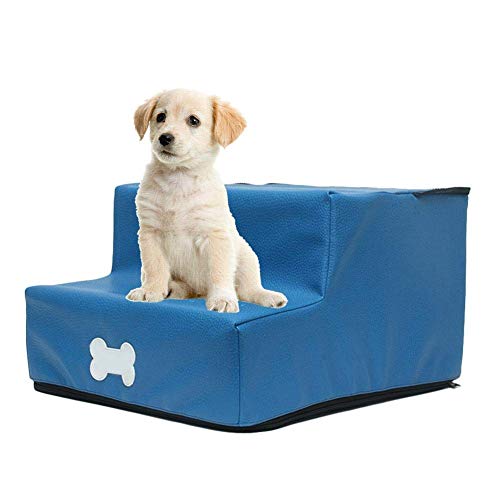 Hengz Haustiertreppe für Hunde und Katzen, 2 Stufen, Hundetreppe, 30 x 35 x 20 cm, Hundetreppe, wasserdicht und rutschfeste Unterseite, Hundebett, Sofa, Leiter, strapazierfähiges PU-Leder, Blau von Hengz