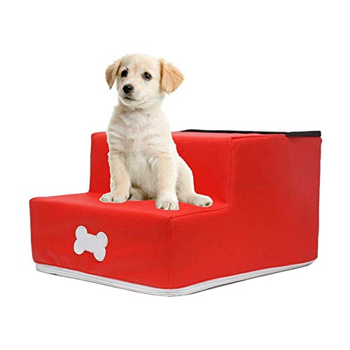 Hengz Haustiertreppe für Hunde und Katzen, 2 Stufen, Hundetreppe, 30 x 35 x 20 cm, Hundetreppe, wasserdicht und rutschfeste Unterseite, Hundebett, Sofa, Leiter, strapazierfähiges PU-Leder, Rot von Hengz