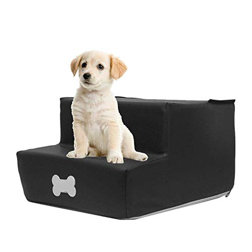 Hengz Haustiertreppe für Hunde und Katzen, 2 Stufen, Hundetreppe, 30 x 35 x 20 cm, Hundetreppe, wasserdicht und rutschfeste Unterseite, Hundebett, Sofa, Leiter, strapazierfähiges PU-Leder, Schwarz von Hengz