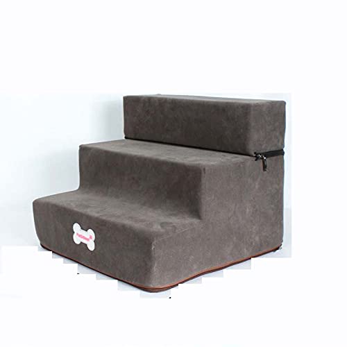 Hengz Hundesofa, 3 Stufen, 30 x 35 x 30 cm, Wildlederimitat, Hundetreppe, Dunkelgrau, abnehmbar mit Bezug mit Reißverschluss, für Hunde, Kletterleiter für Hundesofa für kleine Haustiere von Hengz