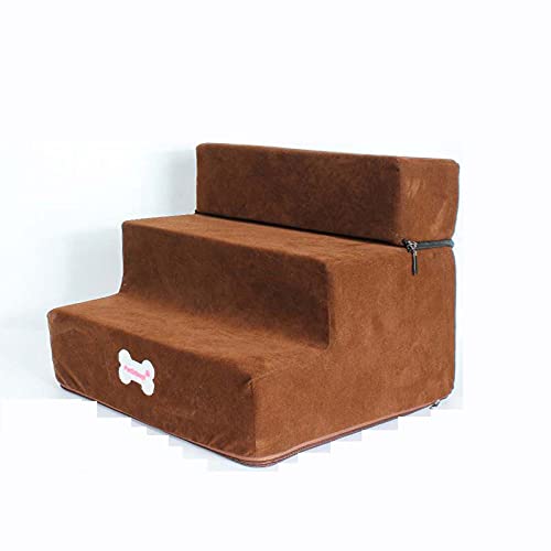 Hengz Hundesofa mit 3 Stufen, 30 x 35 x 30 cm, Wildlederimitat, Hundetreppe, Dunkelbraun, abnehmbar mit Bezug mit Reißverschluss, für Hunde, Kletterleiter für Hundesofa für kleine Haustiere von Hengz