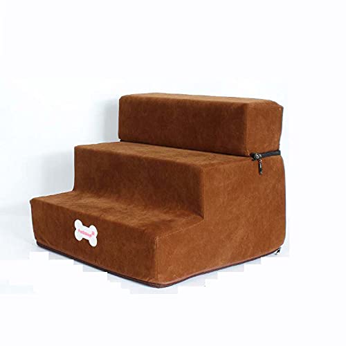 Hengz Hundesofa mit 3 Stufen, 30 x 35 x 30 cm, Wildlederimitat, Hundetreppe, hellbraun, abnehmbar mit Bezug mit Reißverschluss, für Hunde, Kletterleiter für Hundesofa für kleine Haustiere von Hengz