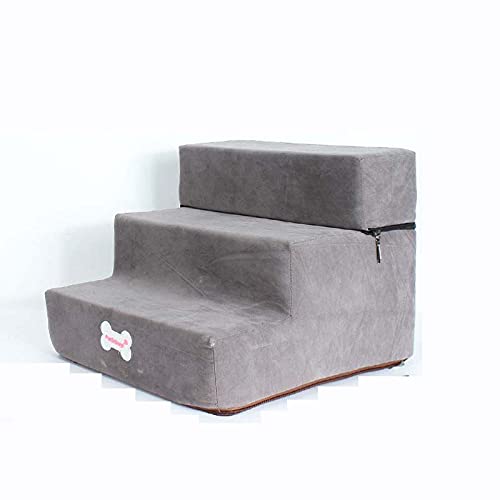 Hengz Hundesofa mit 3 Stufen, 30 x 35 x 30 cm, Wildlederimitat, Hundetreppe, hellgrau, abnehmbar mit Bezug mit Reißverschluss für Hunde, Kletterleiter für Hundesofa für kleine Haustiere von Hengz