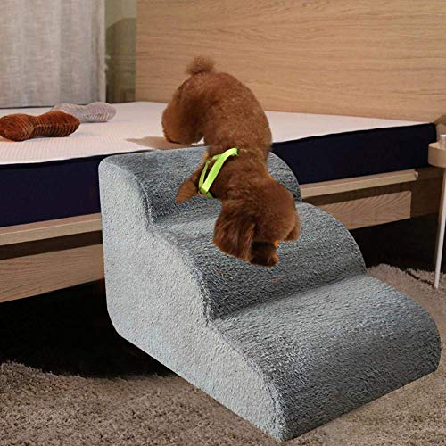 Hengz Hundetreppe 3 Stufen Tiertreppe 60x42x39cm Stufen Hundesofa Bett Leiter für Hunde Katzen Waschbar, Hundetreppe zum Klettern Grau von Hengz