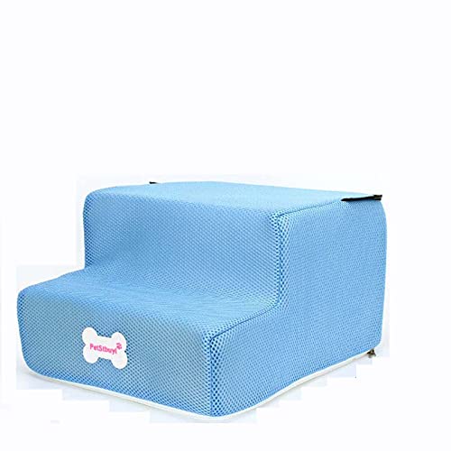 Hengz Hundetreppe mit 2 Ebenen, Hundetreppe für Bett, 30 x 35 x 20 cm, rutschfestes Spielzeug, Geschenk, Haustier-Rampe, Leiter für Hunde, Netzstoff, Hundesofa, abnehmbar, Blau von Hengz