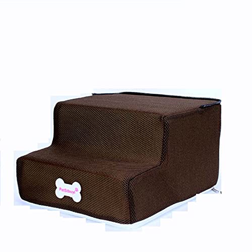 Hengz Hundetreppe mit 2 Ebenen, Hundetreppe für Bett, 30 x 35 x 20 cm, rutschfestes Spielzeug, Geschenk, Haustier-Rampe, Leiter für Hunde, Netzstoff, Hundesofa, abnehmbar, Dunkelbraun von Hengz