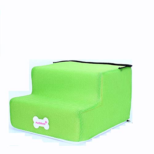 Hengz Hundetreppe mit 2 Ebenen, Hundetreppe für Bett, 30 x 35 x 20 cm, rutschfestes Spielzeug, Geschenk, Haustier-Rampe, Leiter für Hunde, Netzstoff, Hundesofa, abnehmbar, Grün von Hengz