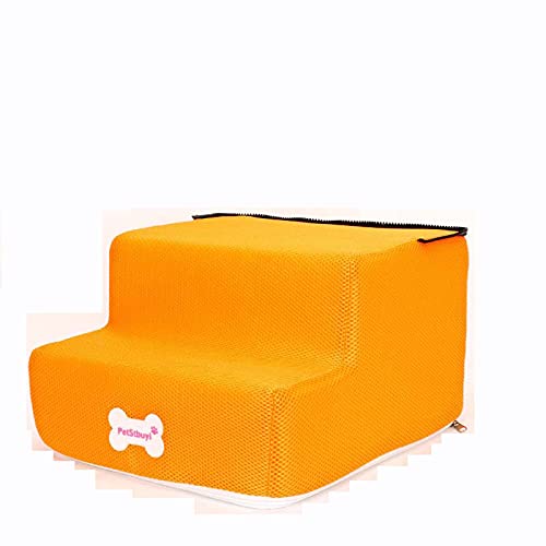 Hengz Hundetreppe mit 2 Ebenen, Hundetreppe für Bett, 30 x 35 x 20 cm, rutschfestes Spielzeug, Geschenk, Haustier-Rampe, Leiter für Hunde, Netzstoff, Hundesofa, abnehmbar, Orange von Hengz