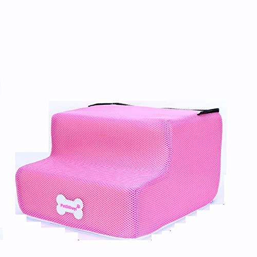 Hengz Hundetreppe mit 2 Ebenen, Hundetreppe für Bett, 30 x 35 x 20 cm, rutschfestes Spielzeug, Geschenk, Haustier-Rampe, Leiter für Hunde, Netzstoff, Hundesofa, abnehmbar, Rosa von Hengz