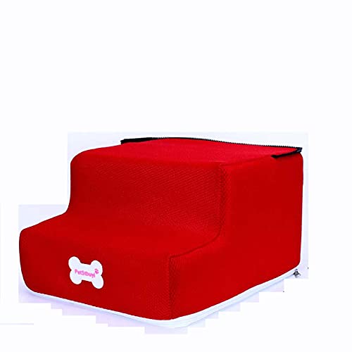 Hengz Hundetreppe mit 2 Ebenen, Hundetreppe für Bett, 30 x 35 x 20 cm, rutschfestes Spielzeug, Geschenk, Haustier-Rampe, Leiter für Hunde, Netzstoff, Hundesofa, abnehmbar, Rot von Hengz