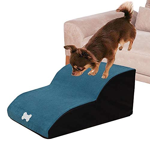 Hengz Hundetreppe mit 2 Stufen, leicht zu klettern, 40 x 60 x 25 cm, Tierleiter, weich und rutschfest, gepolstert, für kleine ältere Katzen und Hunde, blau von Hengz