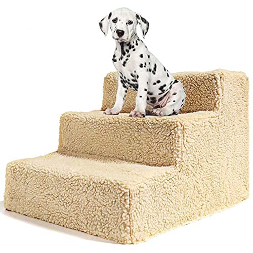 Hengz Hundetreppe mit 3 Stufen, tragbar, Kunststoff, Haustiertreppe für Hunde, rutschfeste Hundetreppe, weiche Haustiertreppe, 35 x 45 x 30 cm, waschbarer Plüschbezug von Hengz