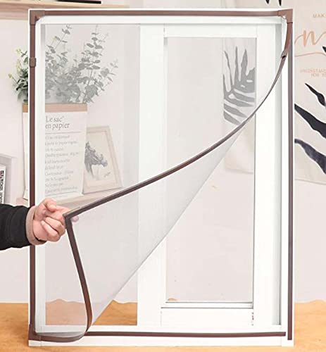 Hengz Katzenschutznetz 100 x 120 cm magnetisches Netz-Fenstergitter hält Fliegen, Käfer und Mücken fern, verstellbares Netz, für Fenster, Katze, Schutznetz, passend für braunen Rahmen, weißes Netz von Hengz