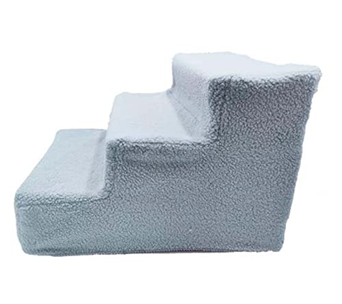 Hengz Rampe Leiter 3 Stufen Haustiertreppe für mittelgroße kleine Hunde Kletterhilfe Hundetreppe für Hochbett Plüschbezug 35 x 45 x 30 cm, Sofa-Plattform für Hunde grau von Hengz