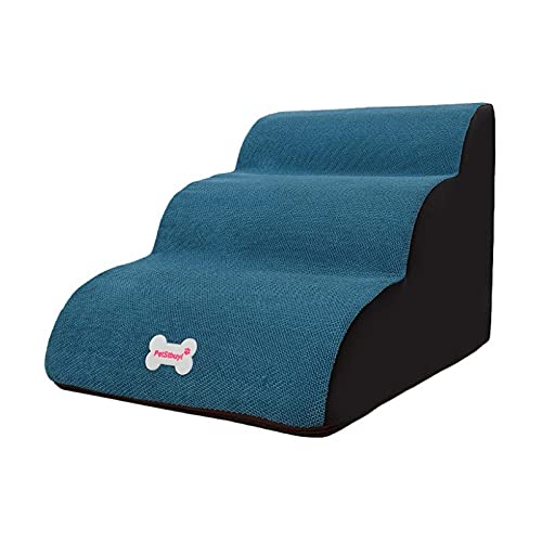 Hundesofa, blau, Hundetreppe, 3 Stufen, hochdichter Schaumstoff, 40 x 60 x 40 cm, Haustierleiter mit abnehmbarem Bezug, Rampe, Leiter, Unterstützung für Hunde, waschbar von Hengz