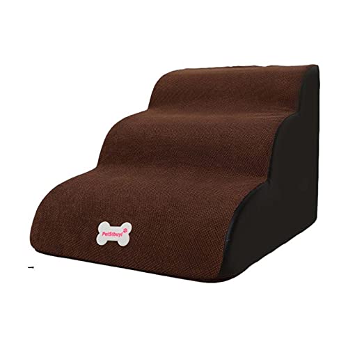 Hundesofa dunkelbraun Hundetreppe 3 Stufen hochdichter Schaumstoff 40 x 60 x 40 cm Haustierleiter mit abnehmbarem Bezug, Rampe Leiter Hilfe für Hunde, waschbar von Hengz