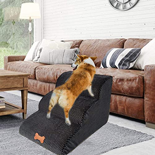 Hundetreppe 60 × 42 × 39 cm, hohe Dichte, Schwamm, Haustier-Rampe, Leiter für Hunde und Katzen, abnehmbare Haustiertreppe, 3 Stufen, Haustier-Sofa, Bett, Leiter für Hunde von Hengz