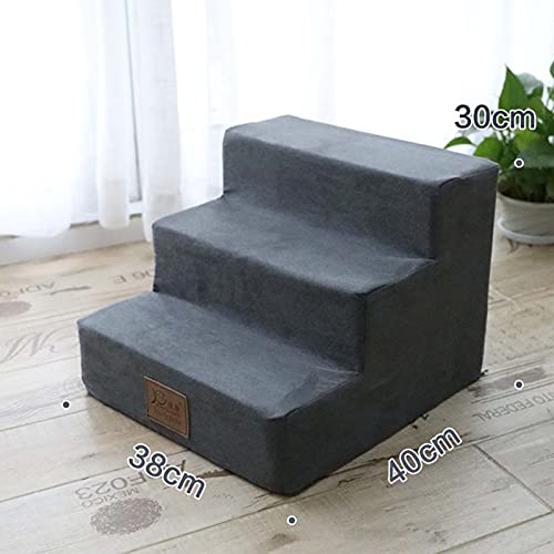 Hundetreppe aus hochdichtem Schaumstoff, 38 x 40 x 30 cm, waschbar, 3 Stufen, Haustiertreppe für kleine Hunde, Hundetreppe mit Reißverschluss, rutschfeste Unterseite, leicht, grau von Hengz