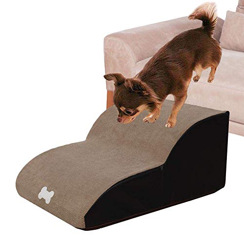 Hundetreppe mit 2 Stufen, 40 x 60 x 25 cm, Schwammbeleuchtung, Sofa-Leiter, leichte Hundetreppe, tragbare Hundetreppe, Sicherheitsleiter für Bett (beige) von Hengz