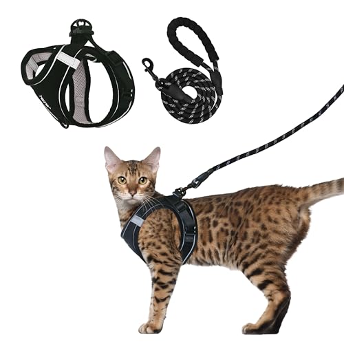 Hepper Katzengeschirr und Leine, ausbruchsicheres Set, schwarz, taktisches Katzengeschirr mit reflektierenden Sicherheitsstreifen, Weste für Kätzchen, Katzen, Weste, Katzenjacke, Katzenwalker (M) von Hepper