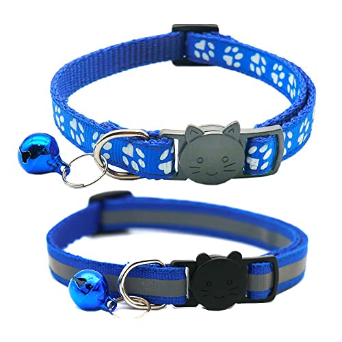 Hepplly 2-Pack Katzenhalsbänder Quick Release Reflective Kitten Halsband mit Glocke (Dunkelblau) von Hepplly