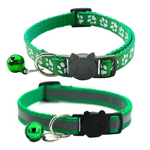 Hepplly 2-Pack Katzenhalsbänder Quick Release Reflective Kitten Halsband mit Glocke (Dunkelgrün) von Hepplly