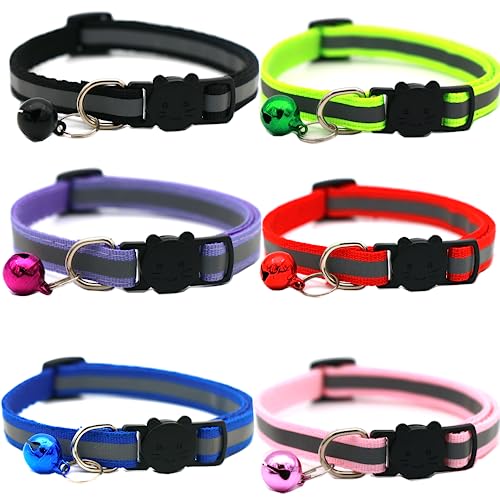 Hepplly 6-Pack Katzenhalsbänder Quick Release Reflective Kitten Halsband mit Glocke (6 Mehrfarbig) von Hepplly