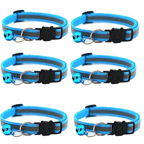 Hepplly 6-Pack Katzenhalsbänder Quick Release Reflective Kitten Halsband mit Glocke (Hellblau) von Hepplly