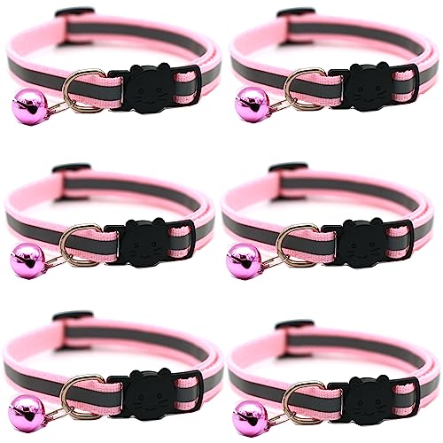 Hepplly 6-Pack Katzenhalsbänder Quick Release Reflective Kitten Halsband mit Glocke (Hellrosa) von Hepplly