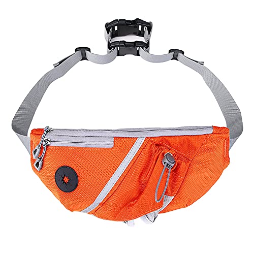 Herbests Hundeleine Hundehalsband Leine Gürteltasche Set Hands Free Unisex Tasche Verstellbarer Tragbare Große Kapazität Haustiere Supplies für Draussen Hunde Spaziergang Hundetraining Joggen Orange von Herbests