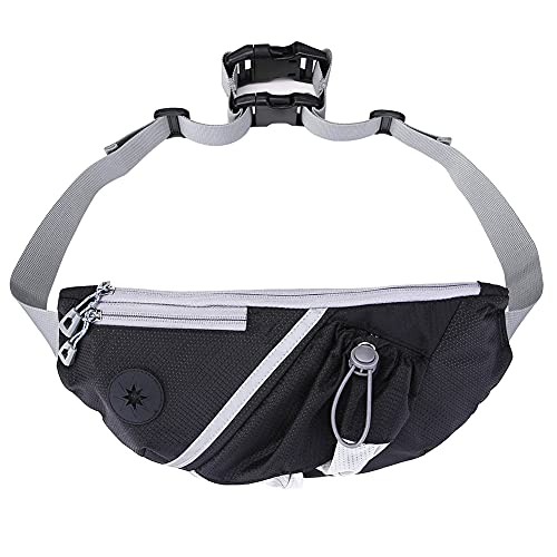 Herbests Hundeleine Hundehalsband Leine Gürteltasche Set Hands Free Unisex Tasche Verstellbarer Tragbare Große Kapazität Haustiere Supplies für Draussen Hunde Spaziergang Hundetraining Joggen Schwarz von Herbests