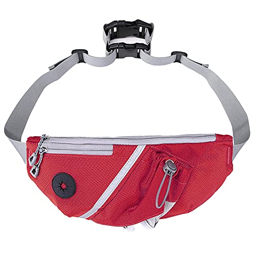 Herbests Hundeleine Hundehalsband Leine Gürteltasche Set Hands Free Unisex Tasche Verstellbarer Tragbare Große Kapazität Haustiere Supplies für Draussen Hunde Spaziergang Hundetraining Joggen Rot von Herbests